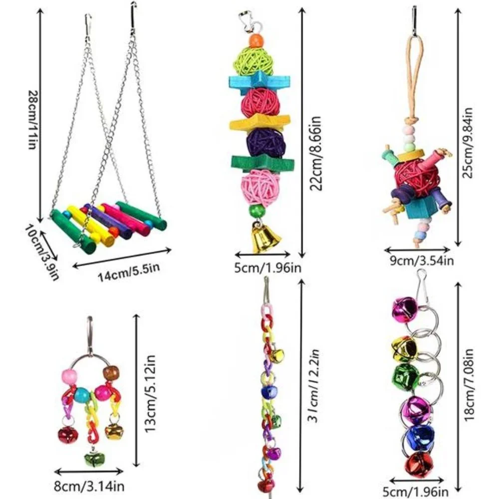 8 Pcs Parakeet Cockatiel Bird Toys, Hanging Bell Pet Bird Cage Hammock Swing Toy